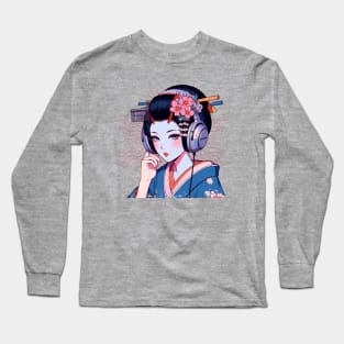 Geisha with Headphones Long Sleeve T-Shirt